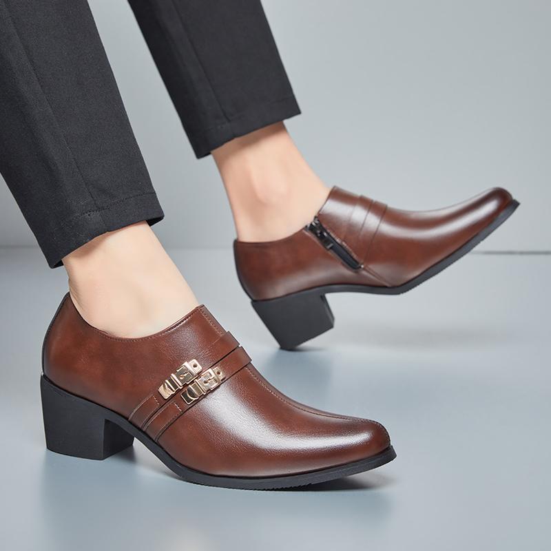 High End Brand Men's Business Dress Shoes Leather Increased Height British Shoes Casual Men Pointed Toe Shoes Wedding Shoes