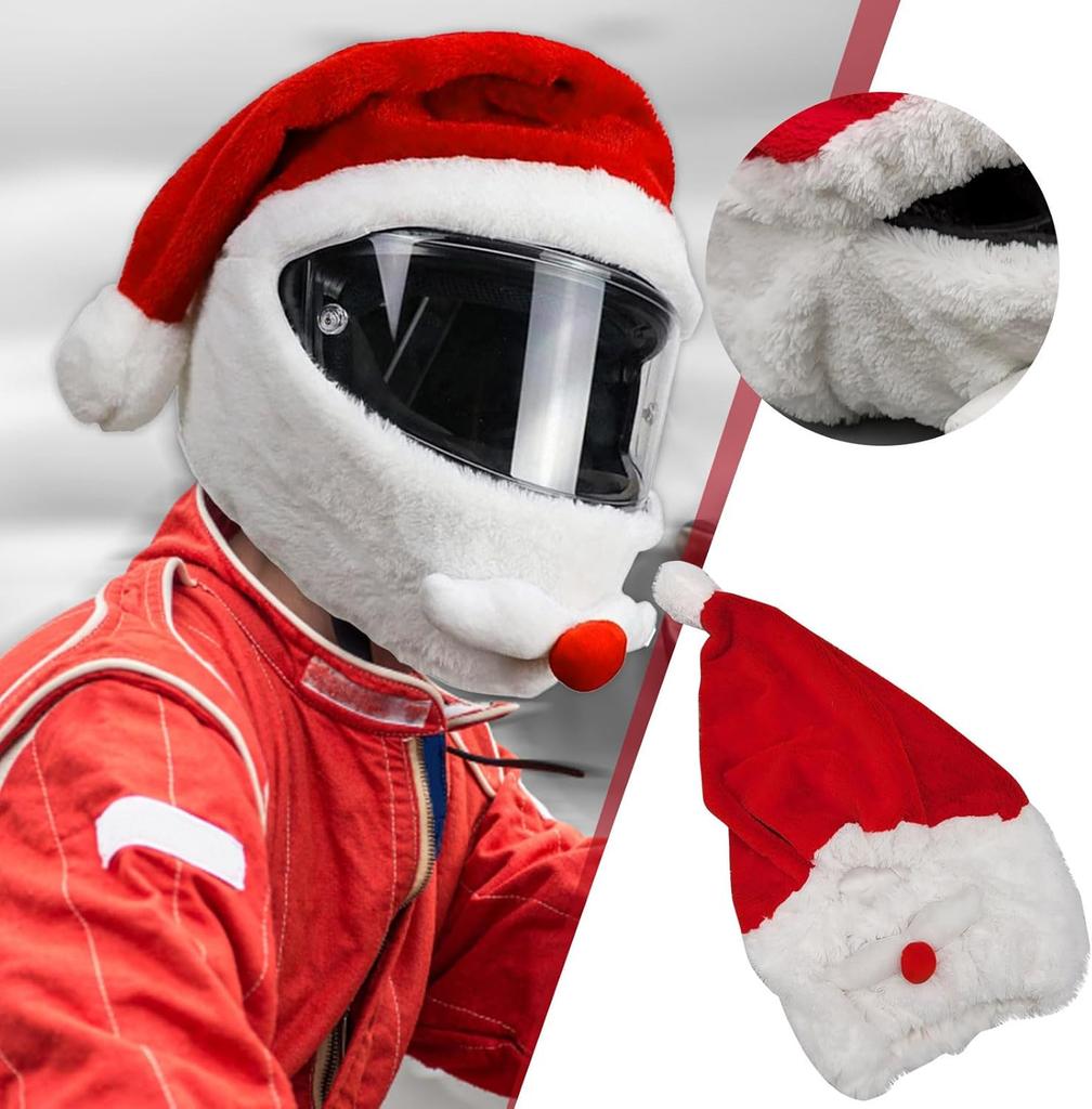 Casque de Moto Chapeau de Noël Extérieur Drôle Père Noël Housse Peluche pour Casque de Moto