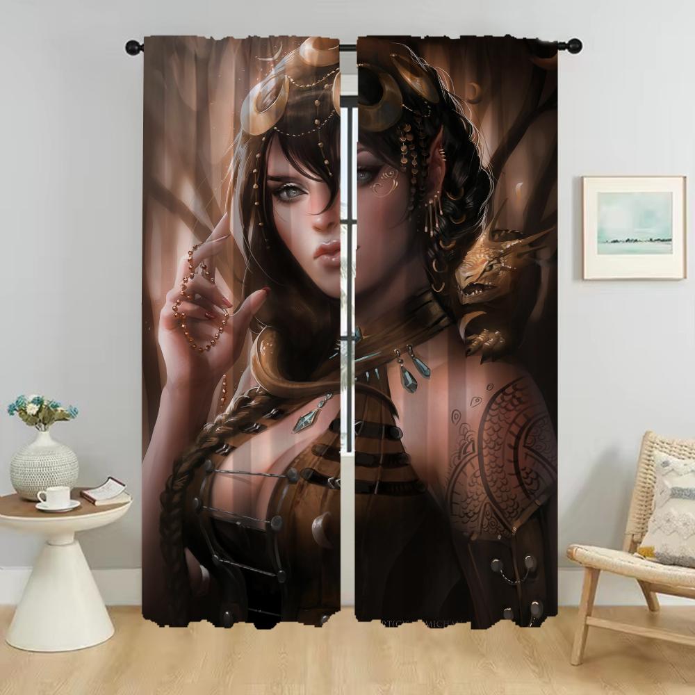 Home Interior Curtains for Living Room Curtain Female Elf Halloween Decoration Partition Tulle for Bedroom Shades Kitchen Camera