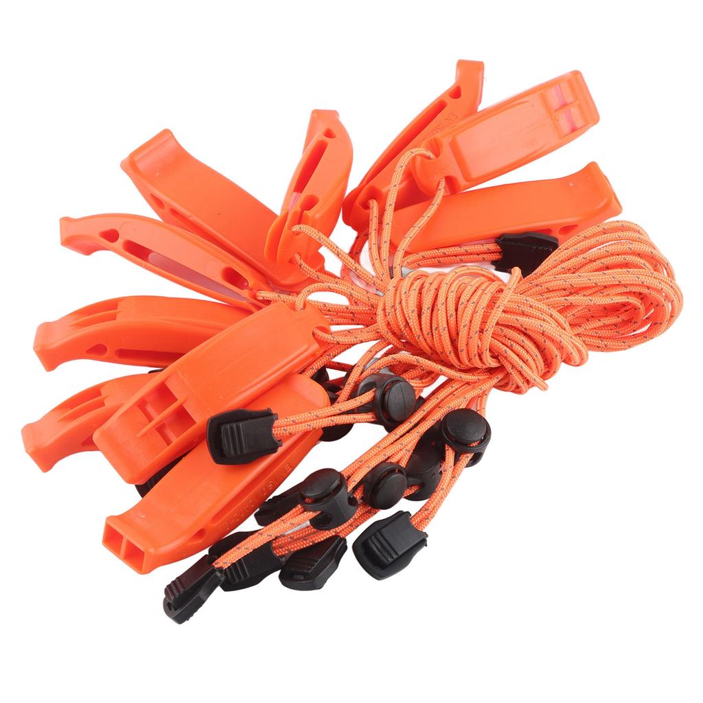 10 Pcs Safety Whistle Emergency Whistle With Rope Orange For Camping Hiking Hunting Fishing