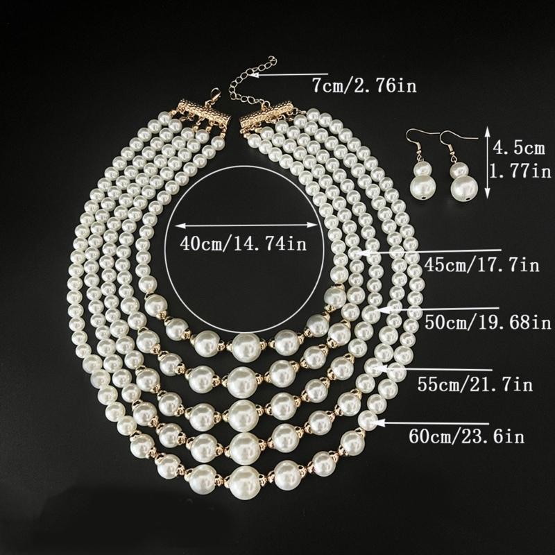 Fashionable Layering Artificial Pearls Necklace With Matching Studs Comfortable Daily Wear Accessories