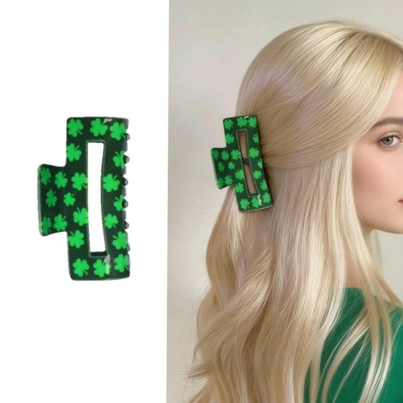 Shamrock Hair Clip For StPatricks Day Slip Resistant Acrylic Hair Claw Clip For Women Girl And Kids Festival Event