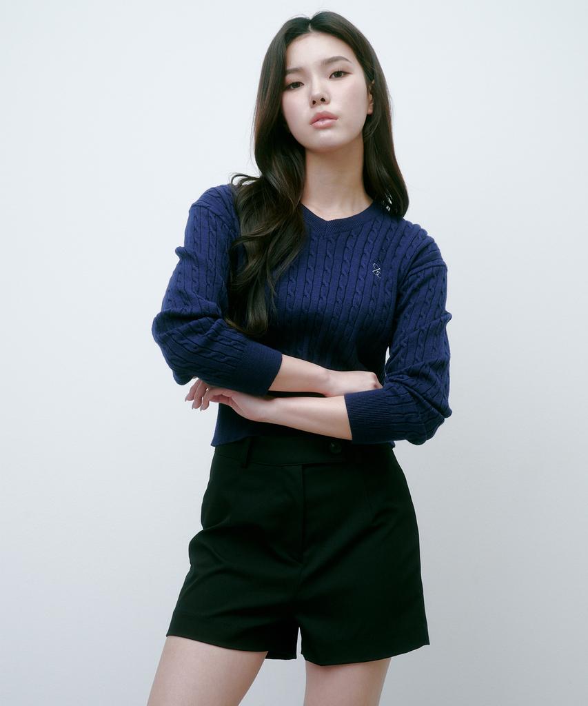Solteuaenchokollis Sac Logo Cable V-Neck Knit Navy 4W2316001
