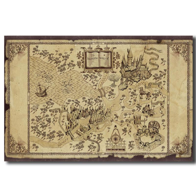 Flying Eagle and Castle Classic Movie Magic Map Canvas Painting Posters Prints Cuadros Wall Art Picture for Living Room