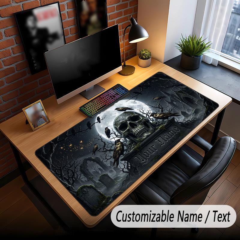 Skull Gothic Theme Custom Mouse Pad Personalized With Name Text Customized Desk Mat For Office Home Decor