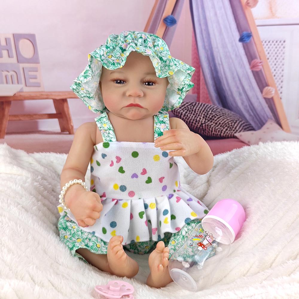 46cm Reborn Simulation Girl Doll with Hand-Painted Hair - Children's Soft Enamel 3D Skin Doll Companion Gift