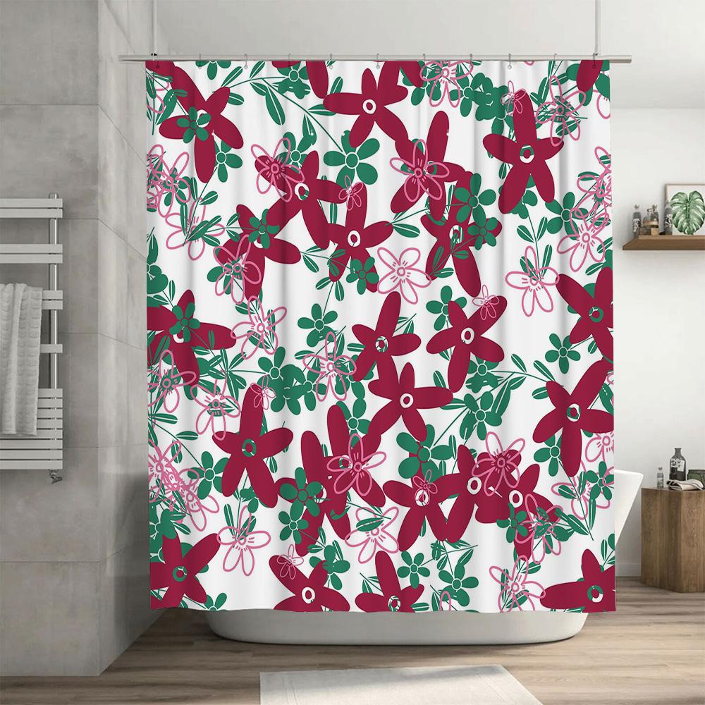 Stylish Floral Printed Shower Curtain for Bathroom Decoration 180x240cm Waterproof Fabric Home Decor Item with Hooks Set