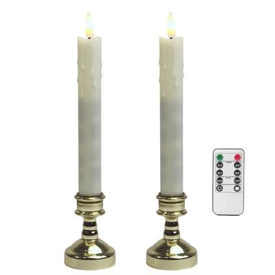 QBeau Elektrische Kerzen für buddhistische Altäre, Fernbedienung, 2er-Set, mit Kerzenständer, LED-Kerzen, Flammenlos, Sicher und Geborgen