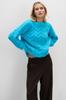 Warm Blue Cable-knit Sweater with a Neckline 40/42