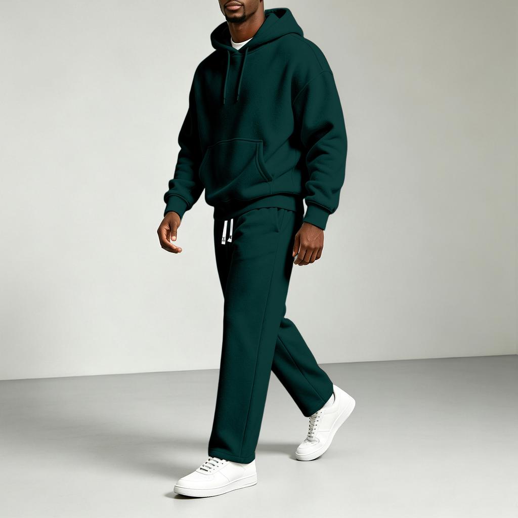 Men's Casual Color Hooded Sweatshirt Set Loose Fit Comfort Everyday Pullover