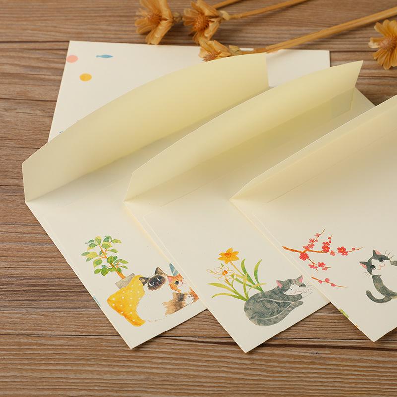 Creative Fresh Cat Western Style Envelopes and Colorful Postcard Storage