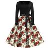 Women's Casual Fashion Christmas Print Square Neck Vintage Dress for Holiday Party