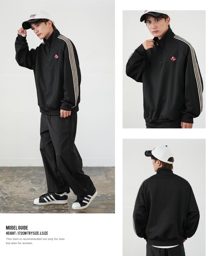 [IMPROVES] [SIDEWAYSTANCE] Embroidered One-Point Line Jersey Long Sleeve Half-Zip Jacket