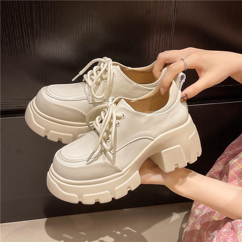 

Spring new fashionable super high heel thick bottom lace-up small height increase soft leather soft leather 40