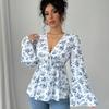 A Fresh and Sweet Autumn Style, High-waisted Printed and Youthful Floral Shirt Top for Women In Autumn and Winter