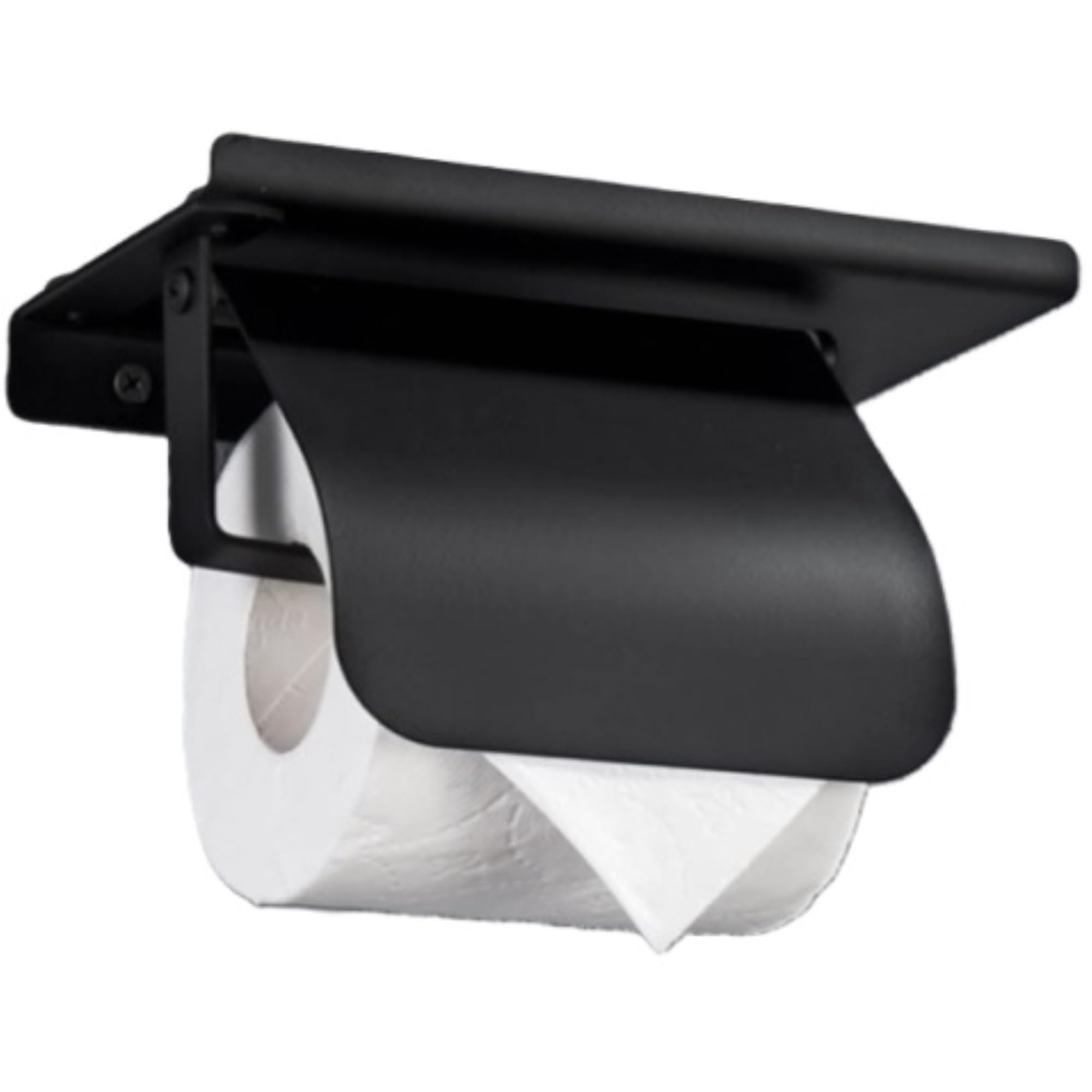

King s Arm Toilet Paper Holder with Shelf, Black (Single)