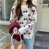 Koreanischer Pullover für Damen, Herbst und Winter, lockerer und fauler Pullover, süßer Weihnachtsstrickpullover mit kleinen Früchten