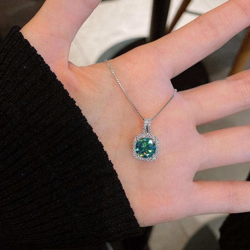 Vintage 2ct Green Moissanite Pendant 925 Sterling Silver Charm Wedding Pendants Necklace For Women Party Choker Jewelry Gift