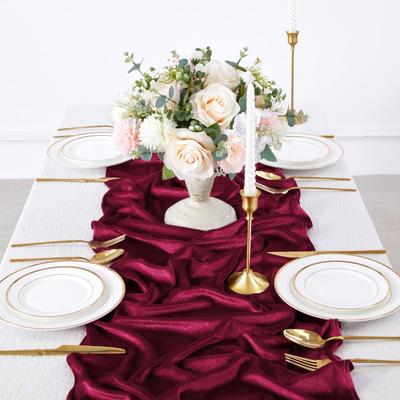 1Pc Burgundy Velvet Table Runner For Parties: 29X120 Inch Soft Dinner Luxury Table Runners - Wedding Reception Table Decorations