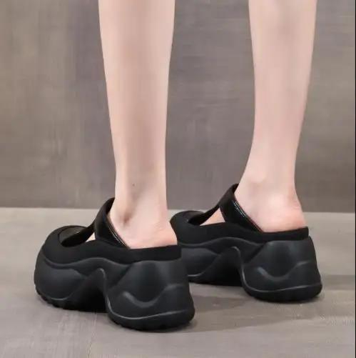 Fashion 9CM Synthetic Microfiber Leather Women Sandals Summer Hollow Bling Vulcanize Slipper Platform Wedge Flats Chunky Sneakers Shoes