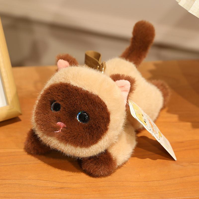 Porte-clés Chat en Peluche 16cm - 6 Styles Kawaii Portable Peluche Douce Cadeau Décoration Pour Amoureux des Chats beige