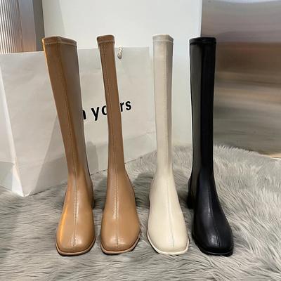 Net Red But Knee-thin and Thin Boots Women South Korea New Autumn and Winter Thick and Mid-heeled High-top Knight Boots