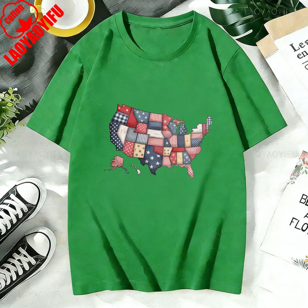 USA 250th Anniversary Shirt Semiquincentennial 2026 Patchwork Map Patriotic Tee High Quality Cotton Women Clothes
