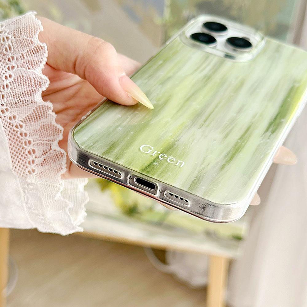 Simple Green Small Fresh IMD Mobile Phone Case for Women Suitable for Apple 16 Promax Creative IPhone 15 Protective Case
