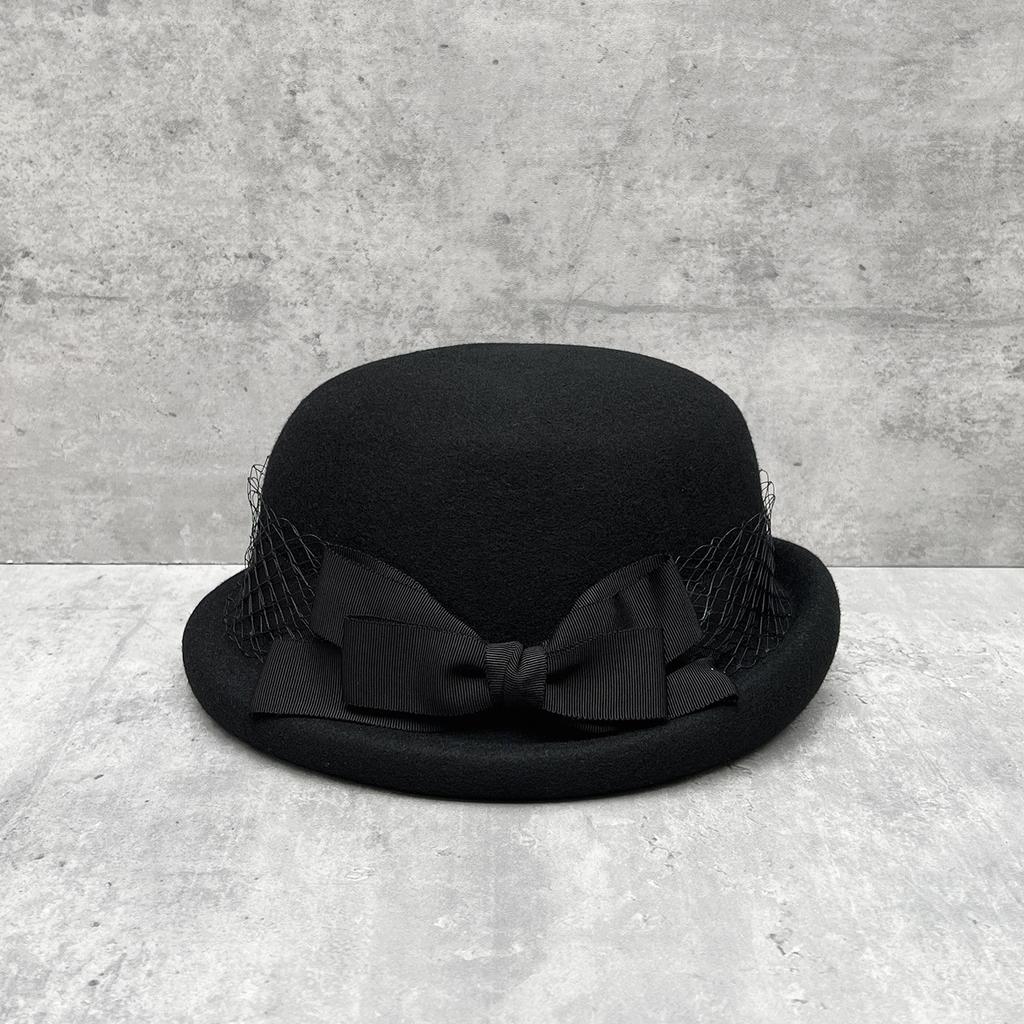 Japanese Drama Atmosphere Wool Bowler Hat Autumn And Winter Mesh Bow Elegant Curling Bucket Hat Fashion Basin Hat
