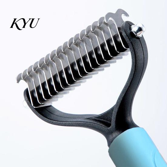 Cat Hair Remover Double-Sided Pet Detangling Rake, Dog Undercoat Rake with Rounded Blades, Grooming Supplies Shedding Brush Comb for Long Dogs,