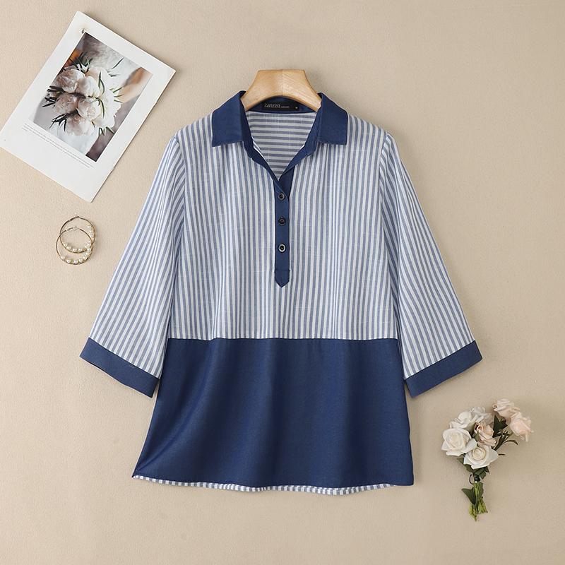 

ZANZEA Женская повседневная блузка в полоску с отложным воротником и рукавами 3/4 5XL синий