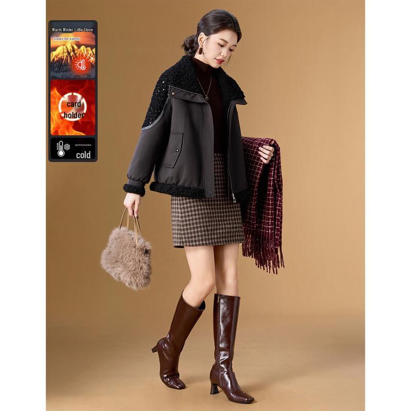 

Meilannie Women s Fleece-Lined Sequin Spliced Short Winter Coat L
