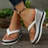 Fashion Plus Size Pu Leather Wedges Sandals Women Summer Thick Sole Non Slip Clip On Beach Slippers Comfort Chunky Platform Flip Flops