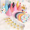 11PCS Hats Paper Cone Birthday Party Hats Polka Dot DIY Handmade Kids Birthday Party Photo Props With Ball Crown Design