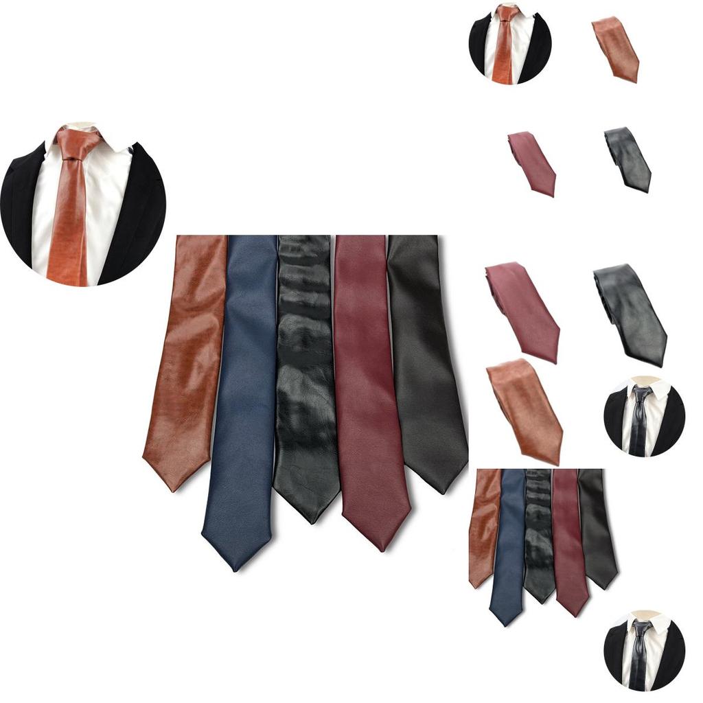 Herren Pu-Leder Krawatte Schmale Version 5,5 cm Breite Britischer Business-Stil Einfarbig