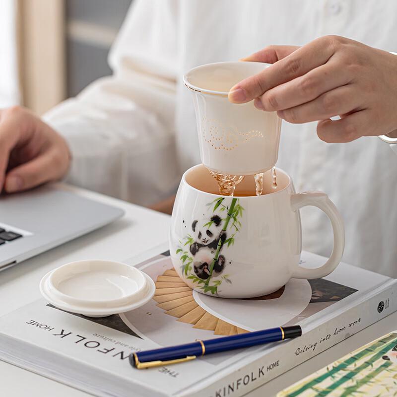 Panda Bamboo Ceramic Mug with Lid & Tea Infuser, Business Set
