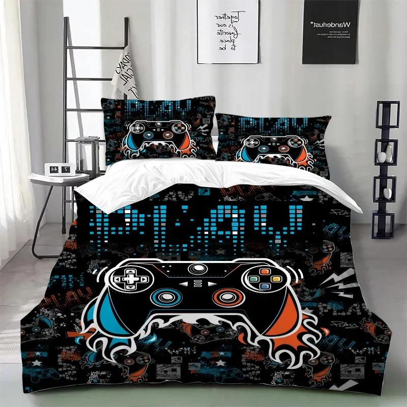Gamepad Controler Bedrom Beding Sets for Young Boys Ten Gaming Soft Duvet Cover Set Twin Sized Dimensions,Play Video Games Warm Comforter Cover Bed