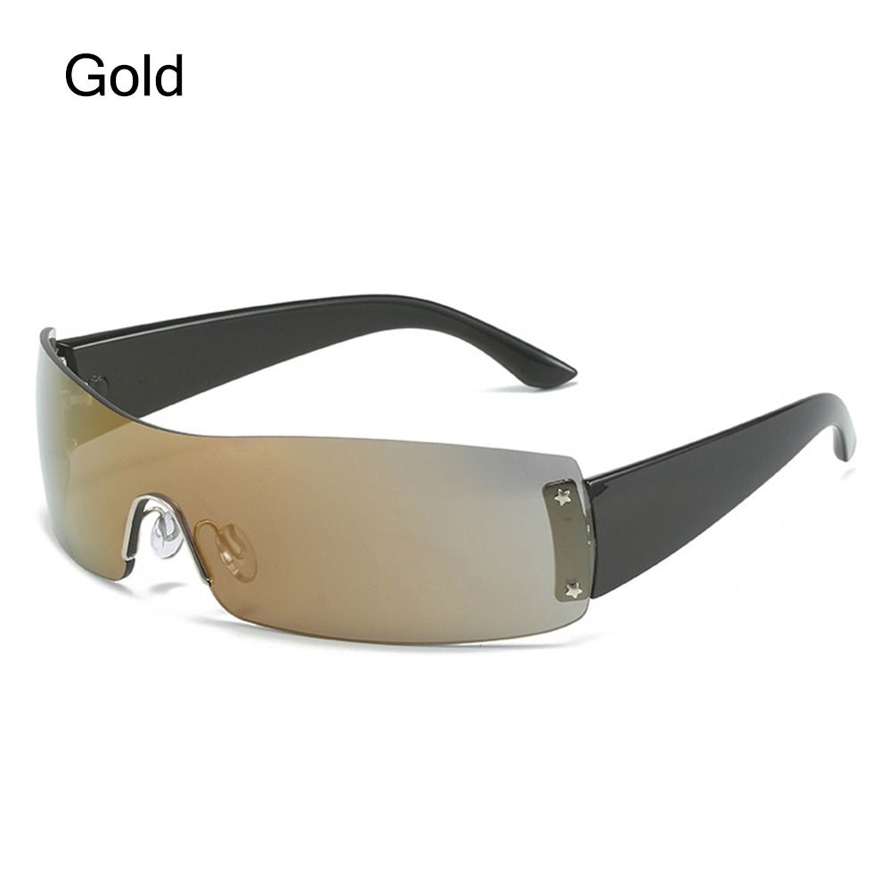 1pc Women Men Punk Y2K Sunglasses Trendy Rimless Star One Piece Goggles Oversized Wrap Around Shades 2000's Eyewear UV400