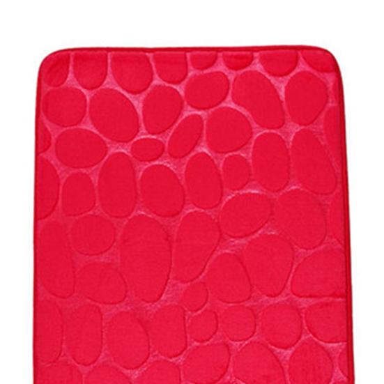 1 Set Cobblestone Pattern Toilet Lid Cover Super Soft Polyester Foldable Anti-skid Bath Mat for Home