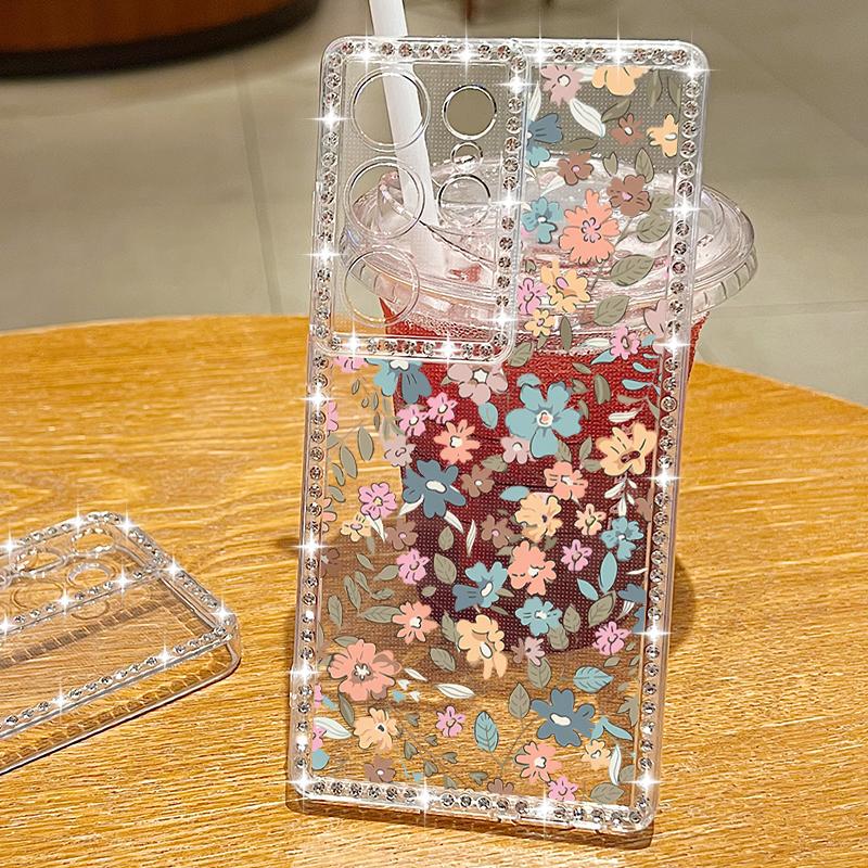 Husă Simplă cu Flori Pentru Samsung Galaxy A56 A55 A54 A36 A35 A25 A15 A16 A53 5G S25 Edge S24 Ultra S23 FE Husă Moale cu Diamante