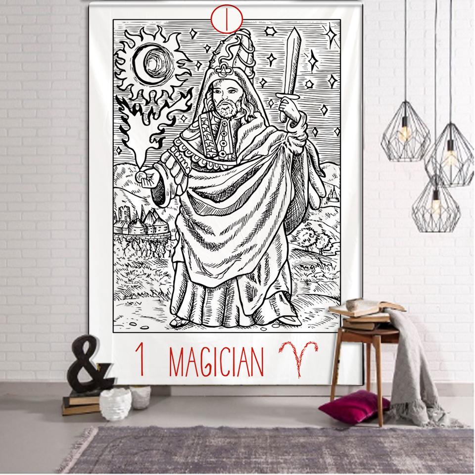 Tarot Tapestry Wall Hanging Witchcraft Hippie Beach Throw Rug Carpet Sun Moon Tapestries Bohemian Home Art Psychedelic Decor