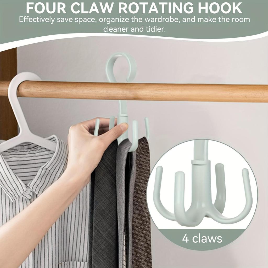 Rotating Closet Hanger with 4-Claw Hooks - Space-Saving Wall-Mounted Organizer for Ties, Handbags, Belts, Hats & Scarves