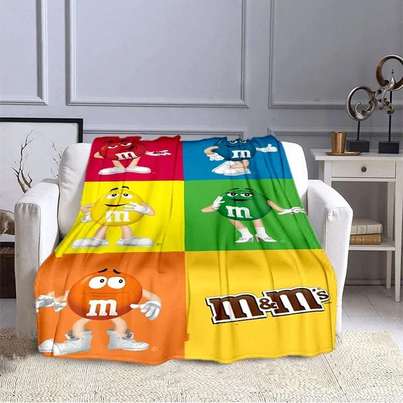 M&M Bohnen Schokolade Cartoon Aufdruck Plüschdecke, Modisch, Warm, Wandern, Zuhause, Sofa, Bettwäsche, Kinderbettdecke Geschenk