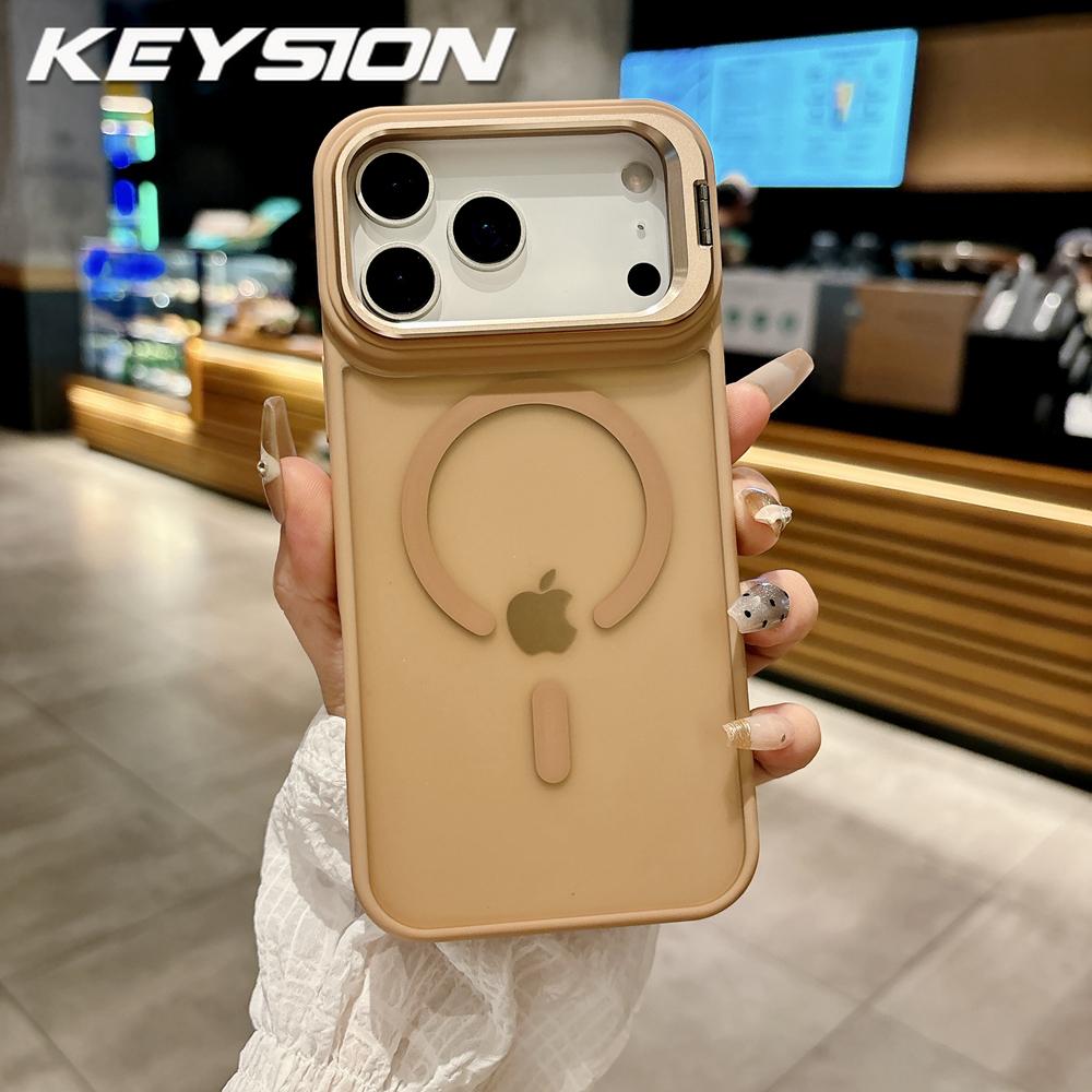 

KEYSION Metal Lens Stand Phone Case for MagSafe for iPhone 17 Pro Max 17 Air Magnetic Transparent Matte PC+TPU Shockproof Cover for iPhone 17 Pro Max золотой