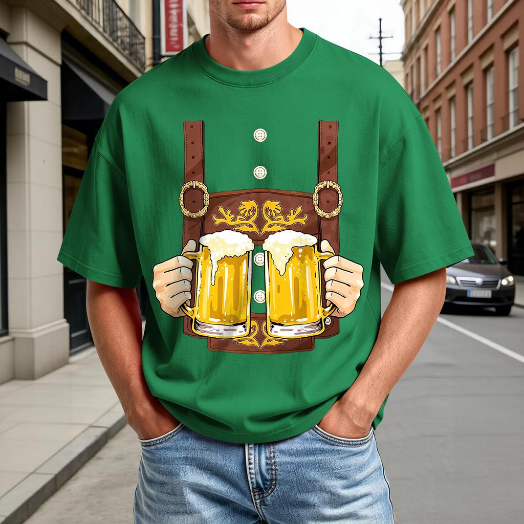 Men's Summer Short Sleeve T-Shirt Oktoberfest Beer Festival Print Casual Comfortable Crew Neck Tee for Outdoor Activities