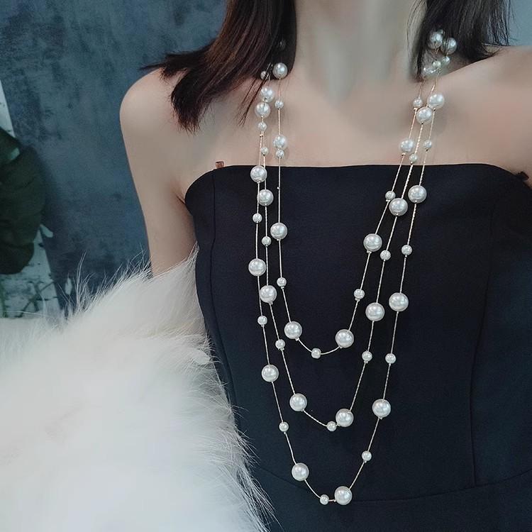 Korean fashion long pearl necklace femininity light luxury high-end sweater chain versatile autumn and winter necklace wholesale