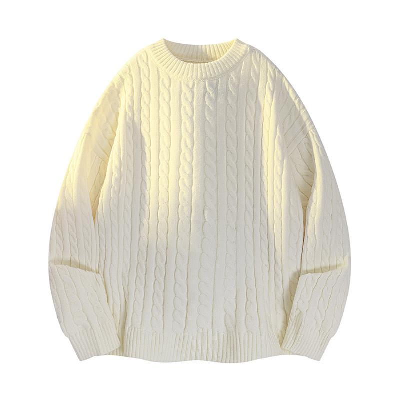 New Autumn and Winter Round Neck Twisted Sweater for Men Solid Color Loose Knitted Sweater