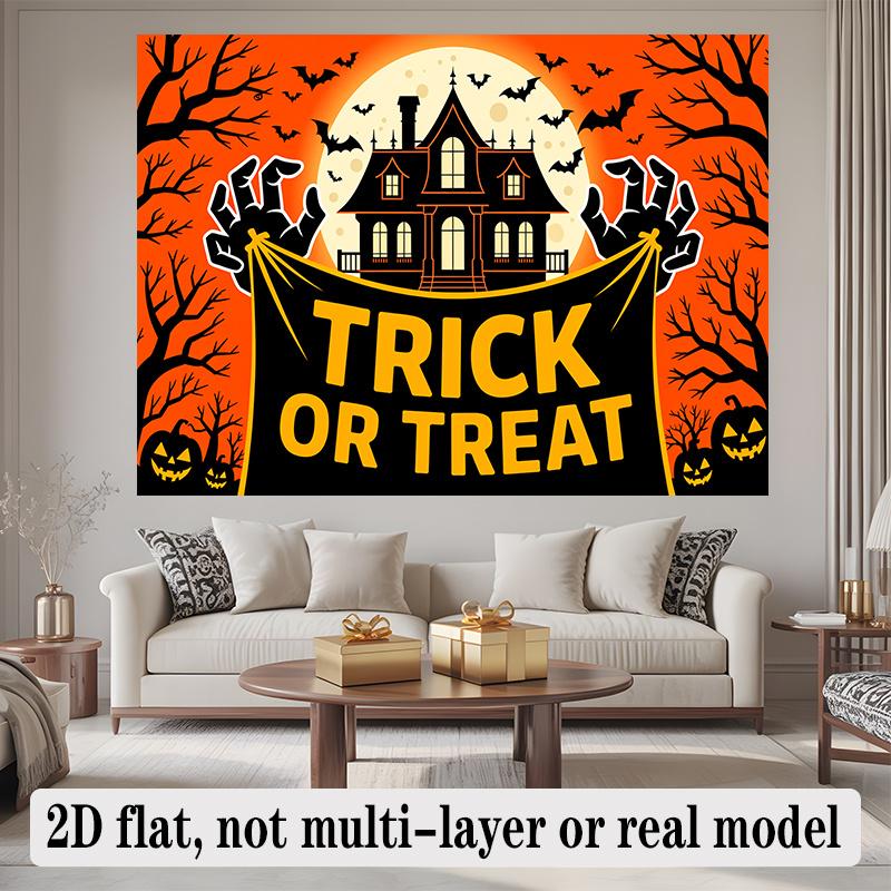 Party Backdrop Halloween Orange Flat Banners Spooky Haunted House Celebrations Wedding Event Photo Background Front Door Decor
