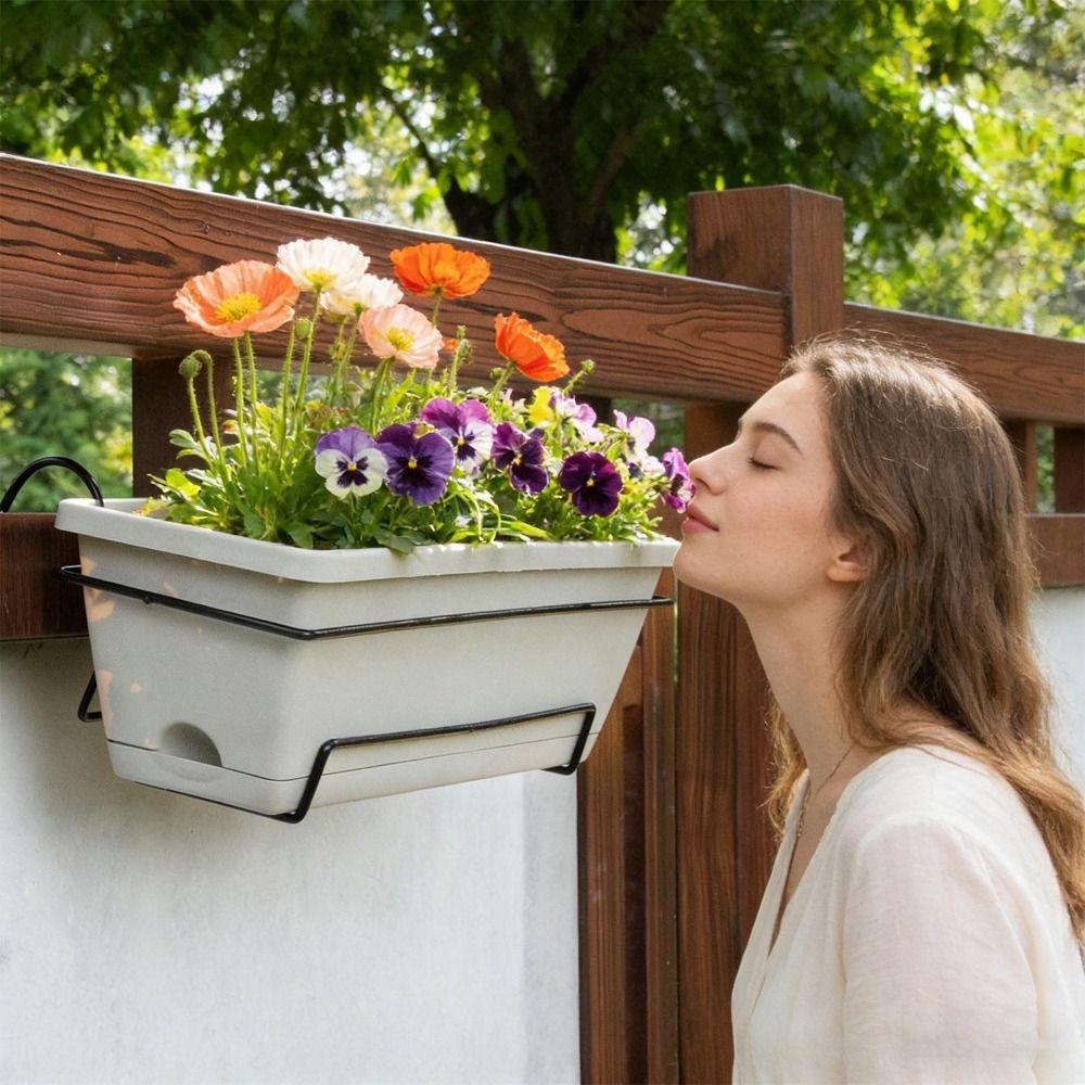 New Iron Hanging Planter Slip-on Design No Drill Window Box Bracket Heavy Duty Planter Box Bracket Balcony Railing