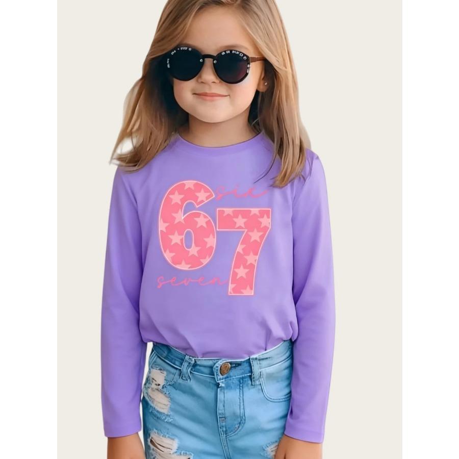 Meme 67 T-Shirt for Kids Funny Digital Print Autumn Long Sleeve Tees Loose Comfortable Tops Streetwear Y2k Children's Clothing